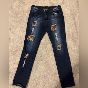 Distressed Leopard patch jeans